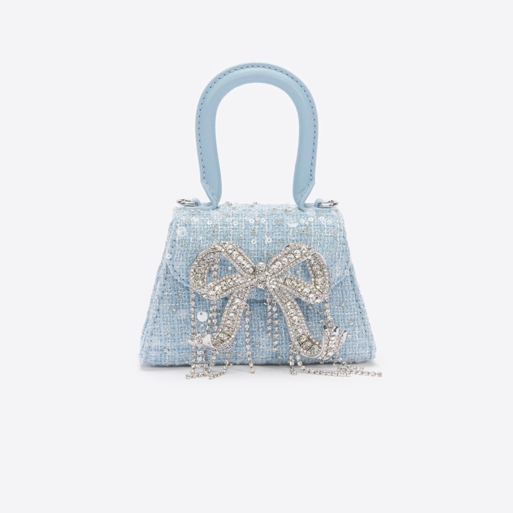 Self-Portrait Light Blue Mini Bag with Rhinestone Bow